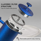 Secura French Press Coffee Maker, 304 Grade Stainless Steel Insulated Coffee Press with 2 Extra Screens, 34oz (1 Litre), Silver