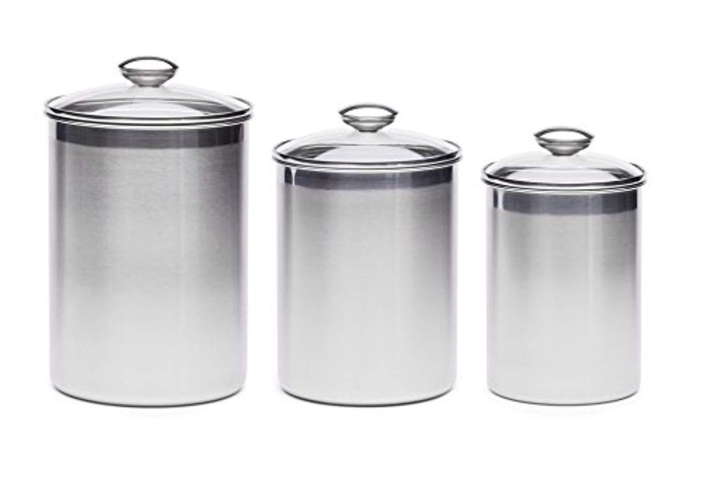 +Steel XL Canister Set Stainless Steel Set of 3 Canisters with Scoops and Lids