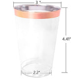 100pack Gold Plastic Cups- 12oz Clear Plastic Cups with Gold Rim-Wedding/Party Disposable Cups-Heavyweight Plastic Tumblers-OUGOLD