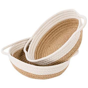 Goodpick 2pack Cotton Rope Basket - Woven Storage Basket - 9.8" x 8.7" x 2.8" Small Rope Baskets for Kids Home Decor Toy Basket Organizer - Desk Basket Containers for Jewellery, Keys - Hemp Rope Bowl
