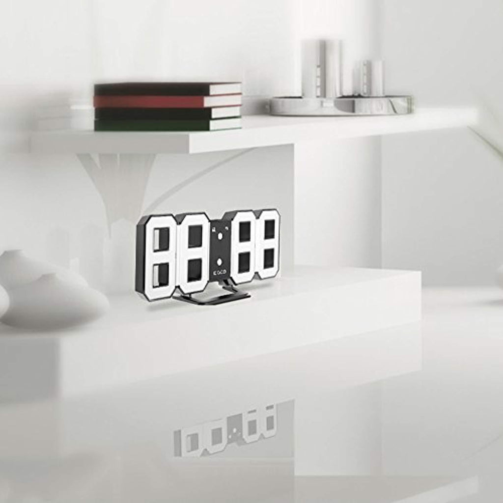 DIGOO DC-K3 3D Digital Alarm Clock, Wall Alarm clock, Led Electronic Clock With Snooze Function, 54 LED Light Beads Display,12/24 Hour Display,Adjustable Brightness,White