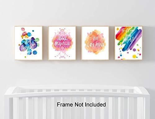 Abstract Watercolor Art Print Set of 4 (8”X10”Modern Minimalist Printing, Inspirational Phrases Quote Home Wall Art, Motivational Canvas Wall Art Poster for Office Classroom, No Frame