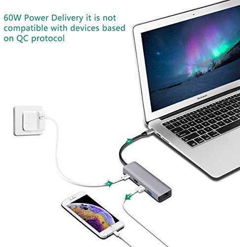 USB-C Multi-Port Adapter with 4K HDMI, Gigabit Ethernet, 2 USB 3.0, USB C Hub, Type-C PD Charging Dock for MacBook pro 13/15 2018,2017,2016,MacBook Air 2018,iPad pro 2018(Thunderbolt 3) Dongle