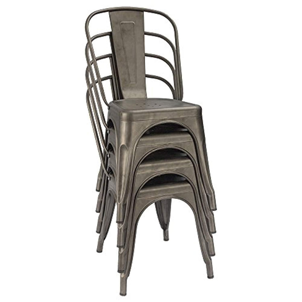 Furmax Metal Dining Chair Indoor-Outdoor Use Stackable Classic Trattoria Chair Chic Dining Bistro Cafe Side Metal Chairs Gun Metal(Set of 4)