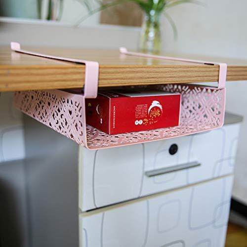 ZGXY Under Shelf Basket, White & Pink Rack, Slides Under Shelves for Storage, Easy to Install,Space on Kitchen Pantry Desk Bookshelf Cupboard-Pink