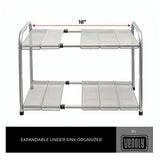 Venoly Home - Under Sink 2 Tier Expandable Shelf Organizer Rack, Silver - Expands from 18 Inches to 30 Inches