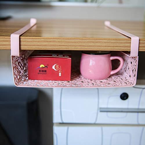 ZGXY Under Shelf Basket, White & Pink Rack, Slides Under Shelves for Storage, Easy to Install,Space on Kitchen Pantry Desk Bookshelf Cupboard-Pink