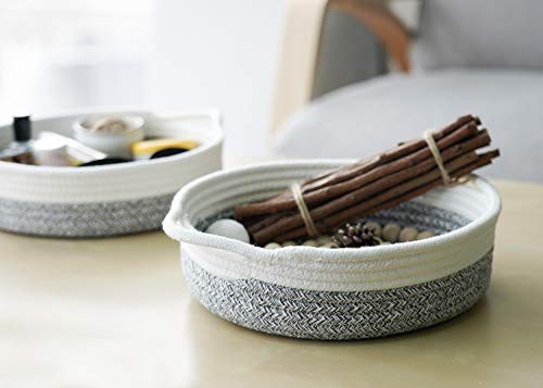 Goodpick 2pack Cotton Rope Basket - Woven Storage Basket - 9.8" x 8.7" x 2.8" Small Rope Baskets for Kids Home Decor Toy Basket Organizer - Desk Basket Containers for Jewellery, Keys - Hemp Rope Bowl
