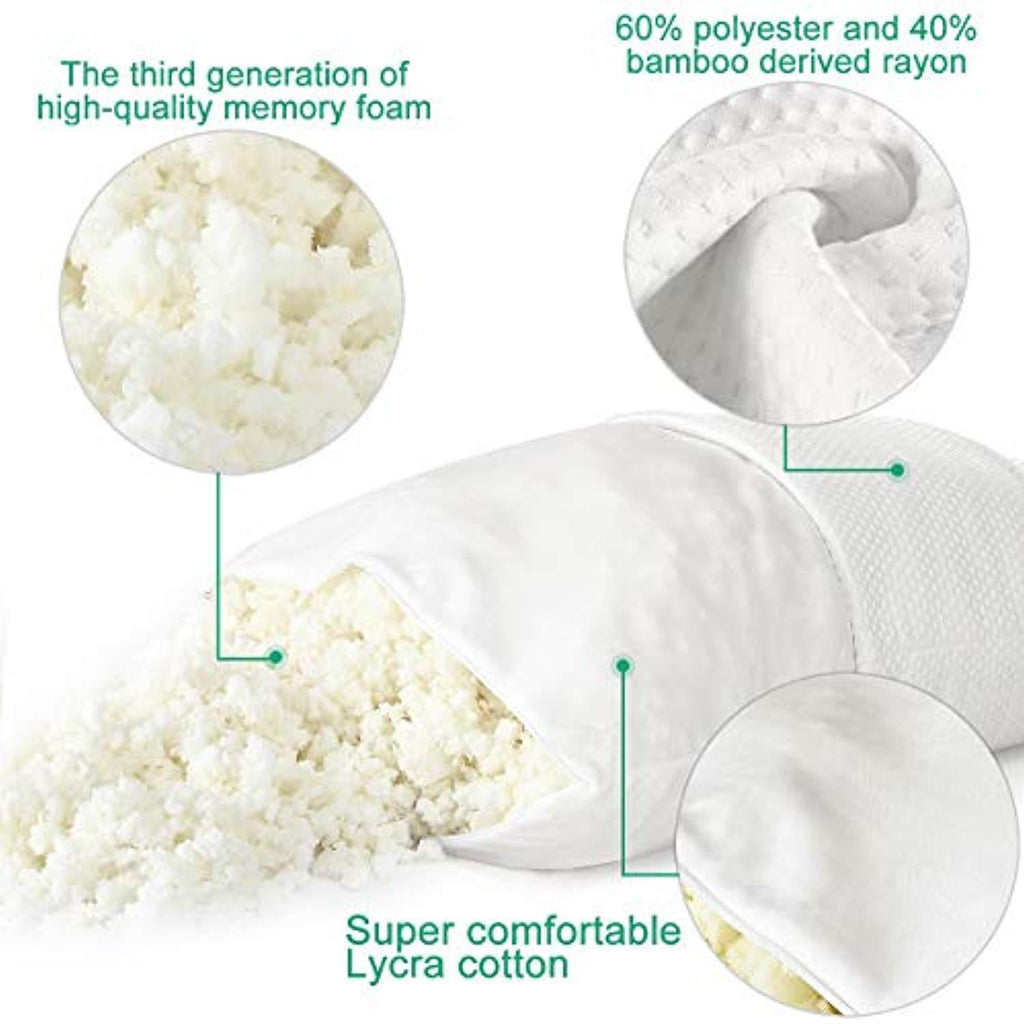 YOUMAKO Standard Size Shredded Memory Foam Pillow with Cooling Zippered Washable Bamboo Cover,Hypoallergenic Sleeping Bed Pillow for Home and Luxury Hotel