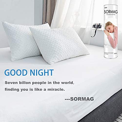 Adjustable Shredded Memory Foam Pillows for Sleeping (2 Pack), Bamboo Cooling Bed Pillows Neck Support for Back, Stomach, Side Sleepers-Queen Size by SORMAG