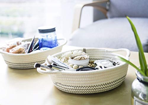 Goodpick 2pack Cotton Rope Basket - Woven Storage Basket - 9.8" x 8.7" x 2.8" Small Rope Baskets for Kids Home Decor Toy Basket Organizer - Desk Basket Containers for Jewellery, Keys - Hemp Rope Bowl