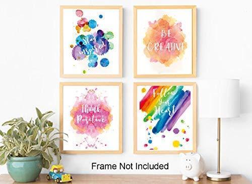 Abstract Watercolor Art Print Set of 4 (8”X10”Modern Minimalist Printing, Inspirational Phrases Quote Home Wall Art, Motivational Canvas Wall Art Poster for Office Classroom, No Frame
