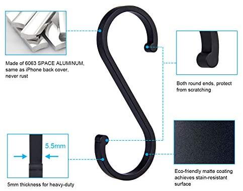 ACMETOP S Hooks, 12 Pack Aluminum S Shaped Hooks, Matte Finish S Hooks for Hanging Pots and Pans, Plants, Coffee Cups, Clothes, Towels in Kitchen, Bedroom, Bathroom, Office and Garden(Matte Silver)