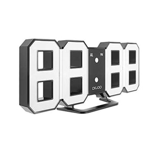 DIGOO DC-K3 3D Digital Alarm Clock, Wall Alarm clock, Led Electronic Clock With Snooze Function, 54 LED Light Beads Display,12/24 Hour Display,Adjustable Brightness,White