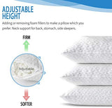 Adjustable Shredded Memory Foam Pillows for Sleeping (2 Pack), Bamboo Cooling Bed Pillows Neck Support for Back, Stomach, Side Sleepers-Queen Size by SORMAG