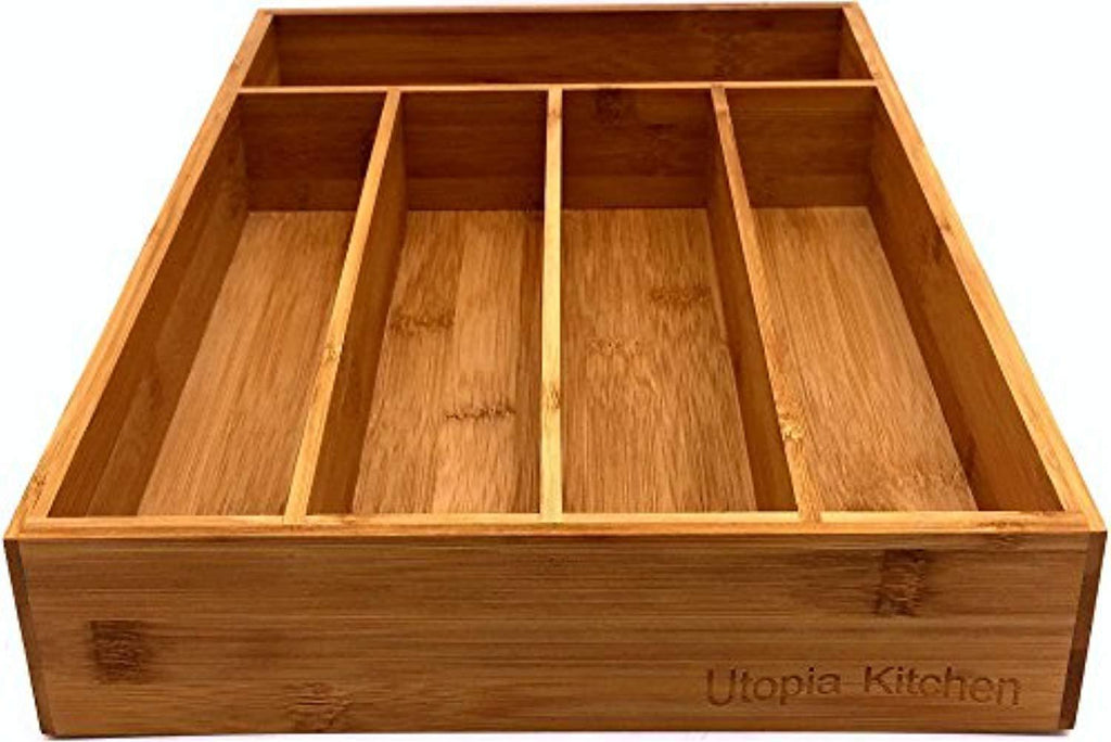 Utopia Kitchen Bamboo Silverware Organizer- 5 Compartments - Bamboo Drawer Organizer Tray - Bamboo Hardware Organizer