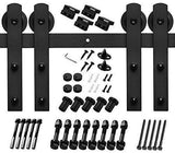 HomLux 8ft Heavy Duty Sturdy Sliding Barn Door Hardware Kit, Double Door-Smoothly and Quietly, Easy to Install and Reusable - Fit 1 3/8-1 3/4" Thickness & 24" Wide Door Panel, Black(I Shape Hanger)
