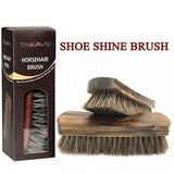 TAKAVU 6.7" Horsehair Shoe Shine Brush - 100% Soft Genuine Horse Hair Bristles - Unique Concave Design Wood Handle - Comfortable Grip, Anti Slip - for Boots, Shoes & Other Leather Care (#1)