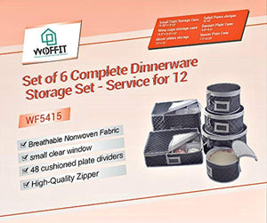 Woffit Luxurious Quilted “Complete Dinnerware Storage Set” #1 Best Protection for Storing or Transporting Fine China Dishes, Coffee Tea Cups, Wine Glasses – Includes 8 Protectors for all Plate Sizes