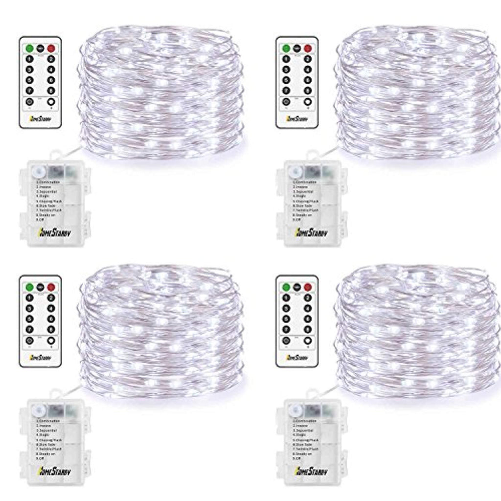 4 Pack Fairy Lights Fairy String Lights Battery Operated Waterproof 8 Modes Remote Control 50 Led String Lights 16.4ft Silver Wire Firefly lights for Bedroom Wedding Festival Decor (Cool White) ¡