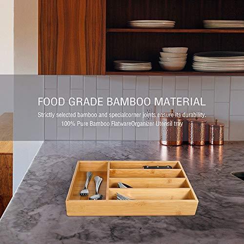 24-Piece Silverware Teivio Set, Flatware Set Mirror Polished, Dishwasher Safe Service for 4, Include Knife/Fork/Spoon with Bamboo 5-Compartment Silverware Drawer Organizer Box