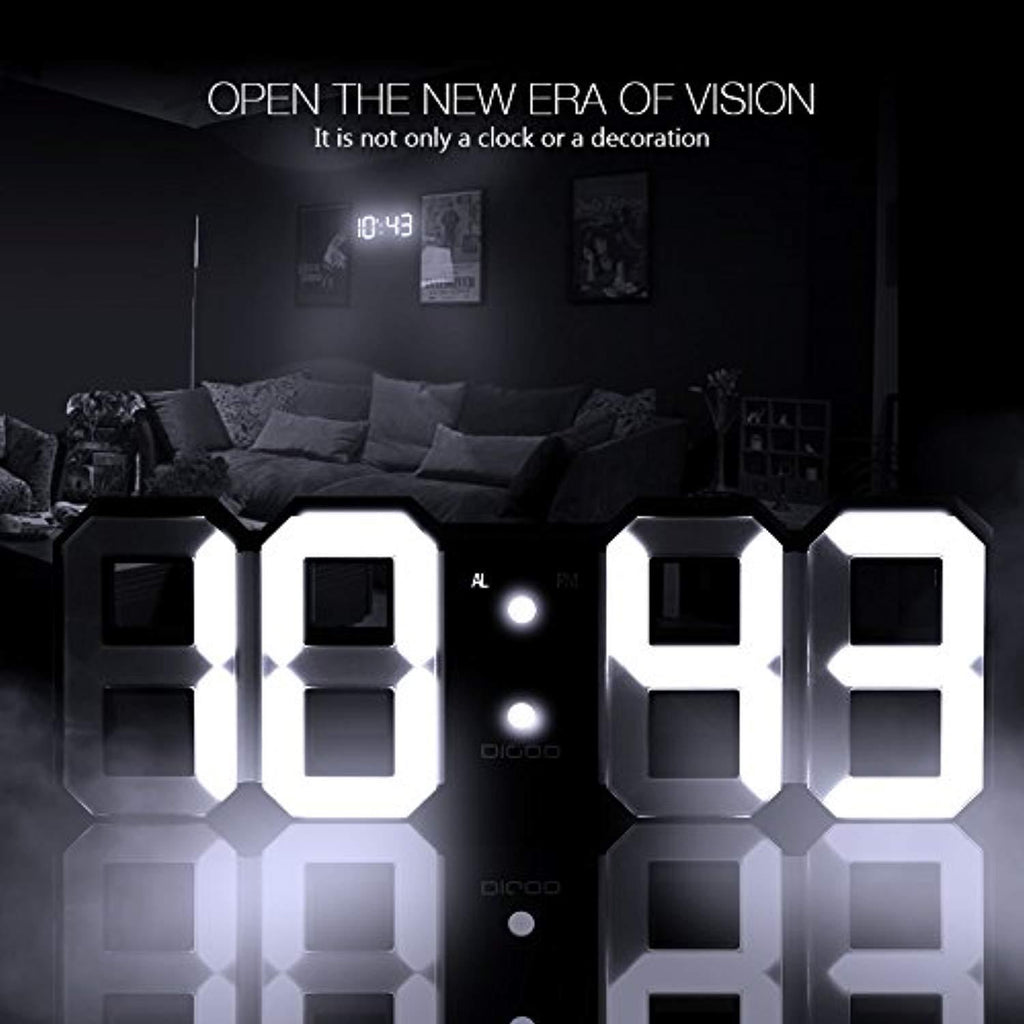 DIGOO DC-K3 3D Digital Alarm Clock, Wall Alarm clock, Led Electronic Clock With Snooze Function, 54 LED Light Beads Display,12/24 Hour Display,Adjustable Brightness,White