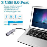 USB-C Multi-Port Adapter with 4K HDMI, Gigabit Ethernet, 2 USB 3.0, USB C Hub, Type-C PD Charging Dock for MacBook pro 13/15 2018,2017,2016,MacBook Air 2018,iPad pro 2018(Thunderbolt 3) Dongle
