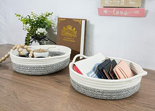 Goodpick 2pack Cotton Rope Basket - Woven Storage Basket - 9.8" x 8.7" x 2.8" Small Rope Baskets for Kids Home Decor Toy Basket Organizer - Desk Basket Containers for Jewellery, Keys - Hemp Rope Bowl