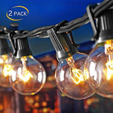 (2 Pack) 25Ft Outdoor Patio String Lights with 25 Clear Globe G40 Bulbs and 1 Spare Bulb, UL listed Hanging Indoor/Outdoor String Lights, Perfect for Backyard Porch Garden Market(52 Bulbs 50FT)