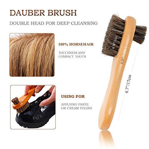 TAKAVU 6.7" Horsehair Shoe Shine Brush - 100% Soft Genuine Horse Hair Bristles - Unique Concave Design Wood Handle - Comfortable Grip, Anti Slip - for Boots, Shoes & Other Leather Care (#1)