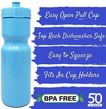 50 Strong Sports Squeeze Water Bottles - Set of 6 - Team Pack – 22 oz. BPA Free Bottle Easy Open Push/Pull Cap – Made in USA - Multiple Colors Available