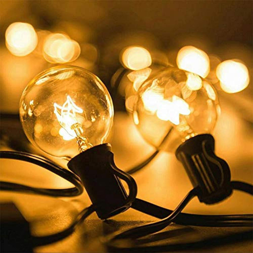 (2 Pack) 25Ft Outdoor Patio String Lights with 25 Clear Globe G40 Bulbs and 1 Spare Bulb, UL listed Hanging Indoor/Outdoor String Lights, Perfect for Backyard Porch Garden Market(52 Bulbs 50FT)
