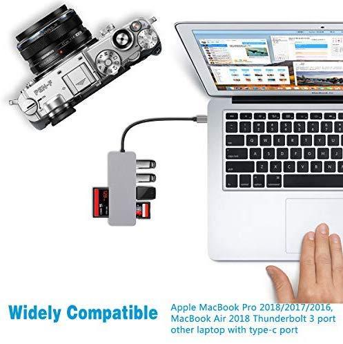 USB-C Multi-Port Adapter with 4K HDMI, Gigabit Ethernet, 2 USB 3.0, USB C Hub, Type-C PD Charging Dock for MacBook pro 13/15 2018,2017,2016,MacBook Air 2018,iPad pro 2018(Thunderbolt 3) Dongle