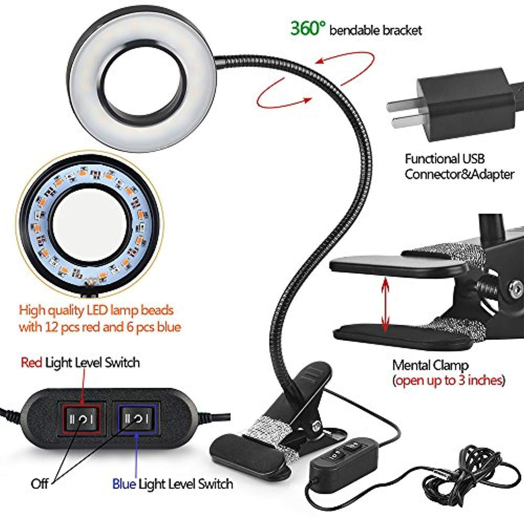 LED Grow Lights,10W Adjustable 6 Level Desk Plant Lamp with 360° Flexible Gooseneck Arms and Spring Clamp for Indoor Plants Hydroponic Greenhouse Gardening Plant