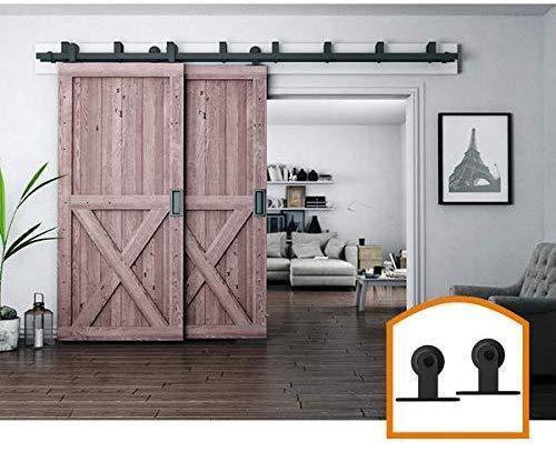 ZEKOO Rustic 6 FT by Pass Barn Doors Hardware Sliding Black Steel Big Wheel Roller Track for Double Wooden Doors