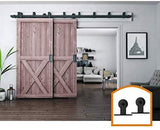 ZEKOO Rustic 6 FT by Pass Barn Doors Hardware Sliding Black Steel Big Wheel Roller Track for Double Wooden Doors