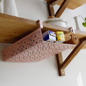ZGXY Under Shelf Basket, White & Pink Rack, Slides Under Shelves for Storage, Easy to Install,Space on Kitchen Pantry Desk Bookshelf Cupboard-Pink