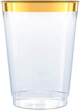 Gold Plastic Clear Cups ~14 oz. 50 Pack ~ Disposable Party Cups with Gold Rim ~ Fancy Wedding Tumblers ~ Elegant Party Supplies & Decorations ~ Gold Rimmed Cup
