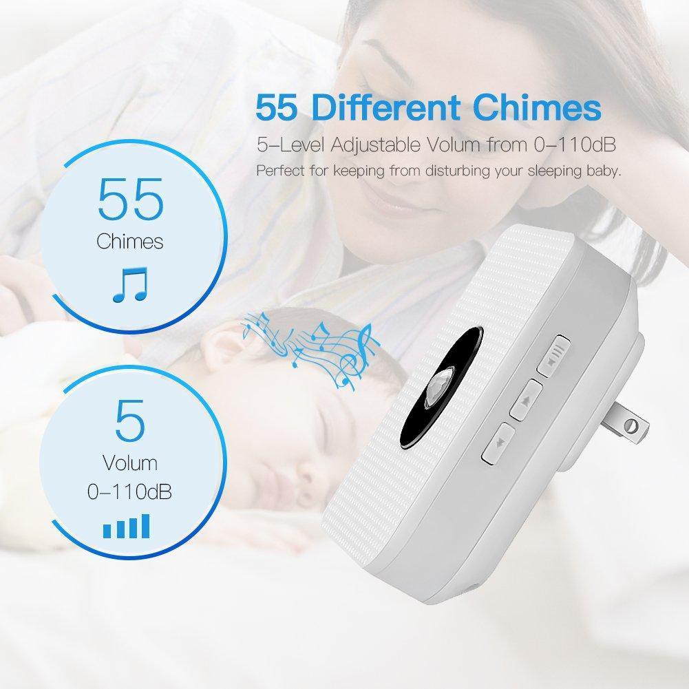 Wireless Doorbell ,Waterproof Door Chime Kit with 1 Push Button,1 Plug-in Receiver,55 Melodies ,5 Level Volume,Night Light and LED Indicator Operating at 1000ft for Home Office
