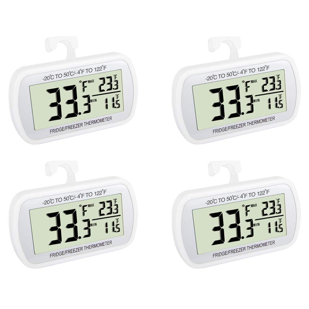 Waterproof Refrigerator Fridge Thermometer, Digital Freezer Room Thermometer, Max/Min Record Function Large LCD Screen and Magnetic back for Kitchen, Home, Restaurants (4 pack)