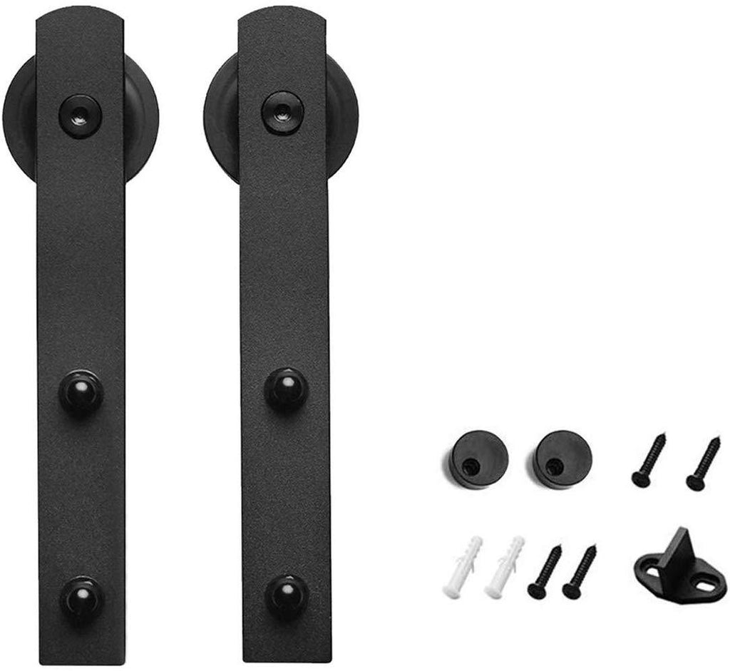 HomLux 8ft Heavy Duty Sturdy Sliding Barn Door Hardware Kit, Double Door-Smoothly and Quietly, Easy to Install and Reusable - Fit 1 3/8-1 3/4" Thickness & 24" Wide Door Panel, Black(I Shape Hanger)