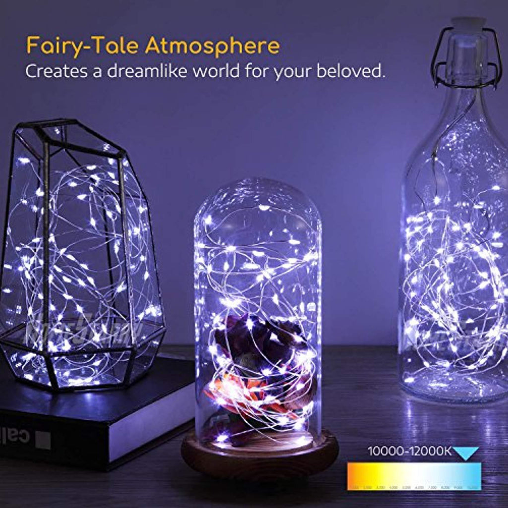 4 Pack Fairy Lights Fairy String Lights Battery Operated Waterproof 8 Modes Remote Control 50 Led String Lights 16.4ft Silver Wire Firefly lights for Bedroom Wedding Festival Decor (Cool White) ¡
