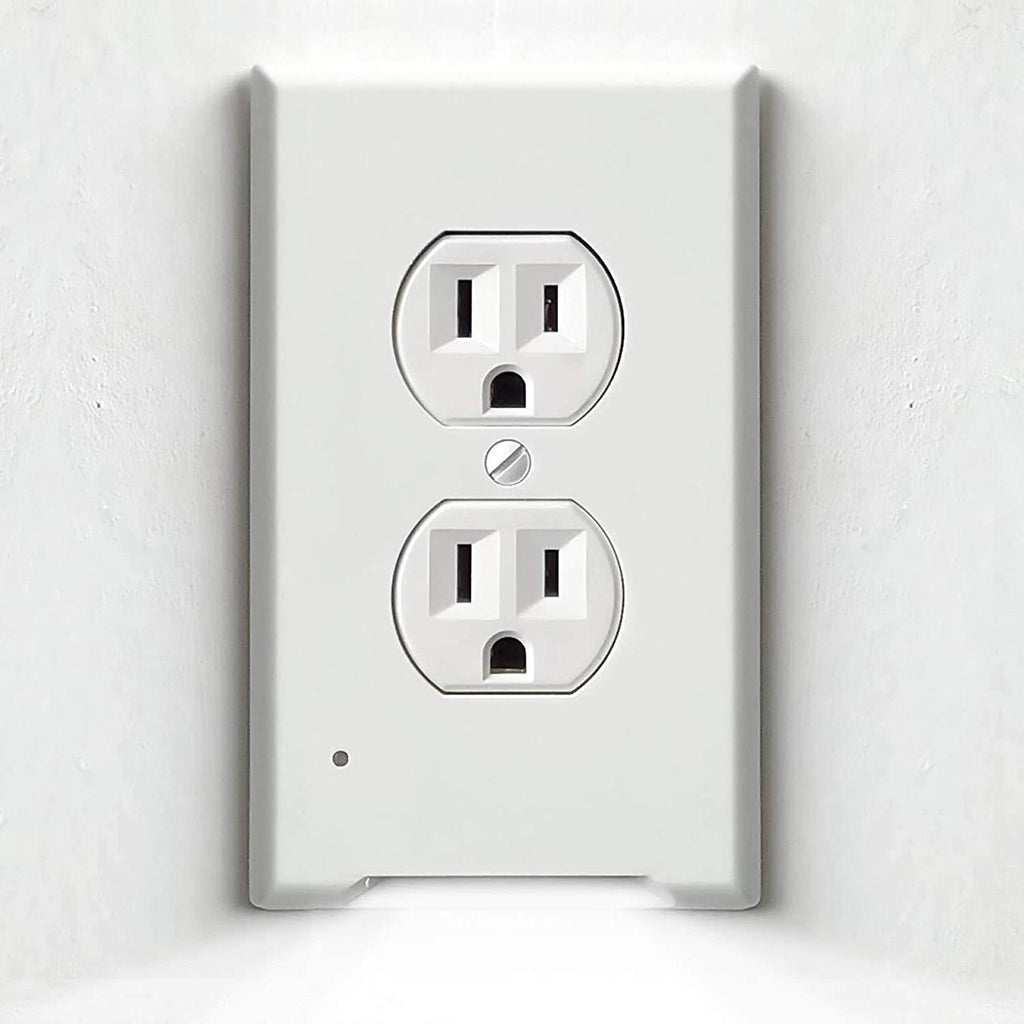4Pack LED Night Light Outlet Cover Plate-No Wires Or Batteries,Light Sensor Auto-On LED Guidelight,Install In a Snap,Outlet Wall Plate With 0.3W High Brightness Night Light (White,Duplex)