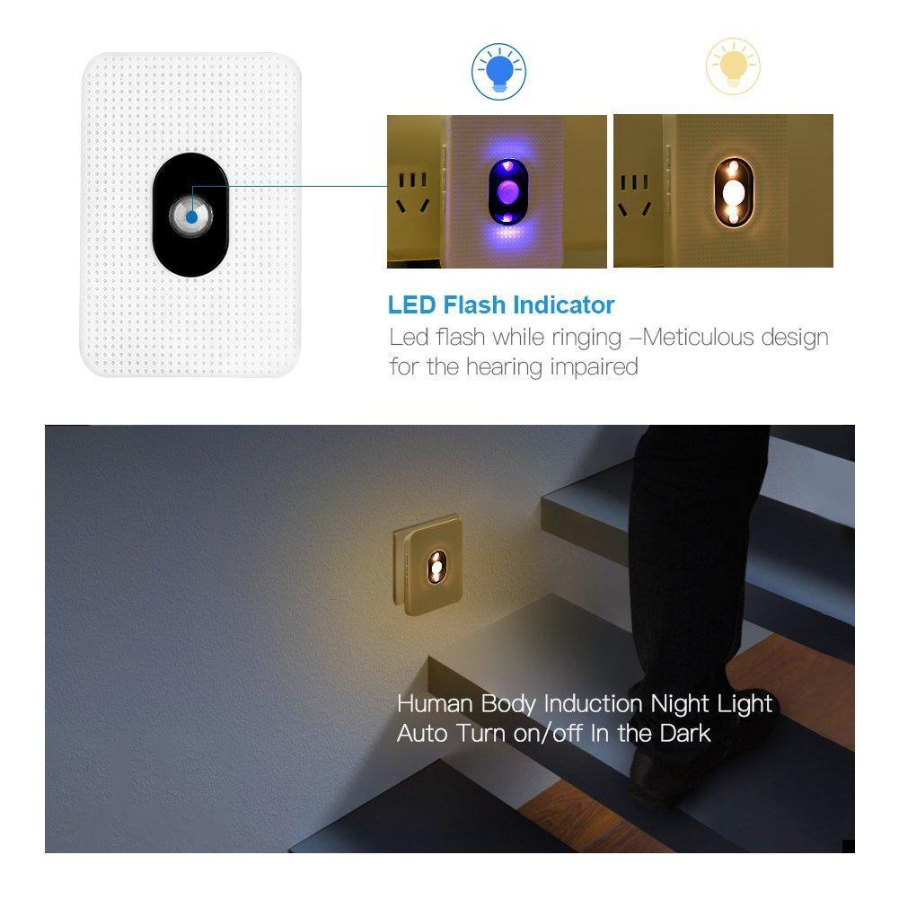 Wireless Doorbell ,Waterproof Door Chime Kit with 1 Push Button,1 Plug-in Receiver,55 Melodies ,5 Level Volume,Night Light and LED Indicator Operating at 1000ft for Home Office