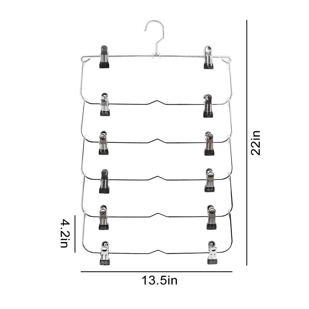 6-Tier Skirt Hangers,Space Saving Pants Hangers Sturdy Multi-Purpose Stainless Steel Pants Jeans Slack Skirt Hangers with Clips Non-Slip Closet Storage Organizer(3pack