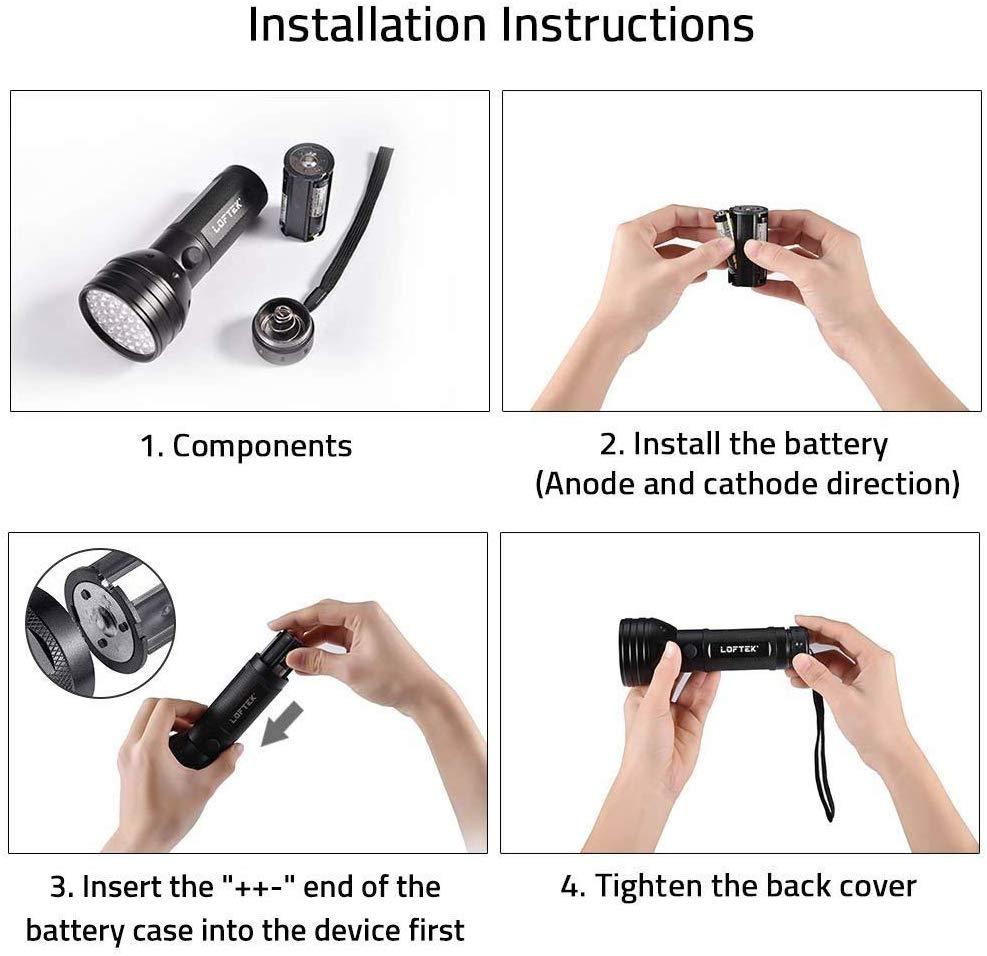 UV Flashlight Black LOFTEK Light, 51 LED 395 nM Ultraviolet Flashlight Perfect Detector for Pet (Dog and Cat ) Urine, Dry Stains and Bed Bug, Handheld Blacklight for Scorpion Hunting