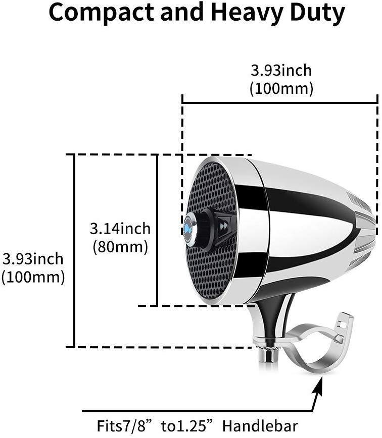 LEXIN LX-S3 Chrome Motorcycle Speakers, Waterproof Motorcycle Radio with USB Port, 3 inch Bluetooth Stereo Handlebar Systems, MP3 Music Player Amplifier for Bike ATV