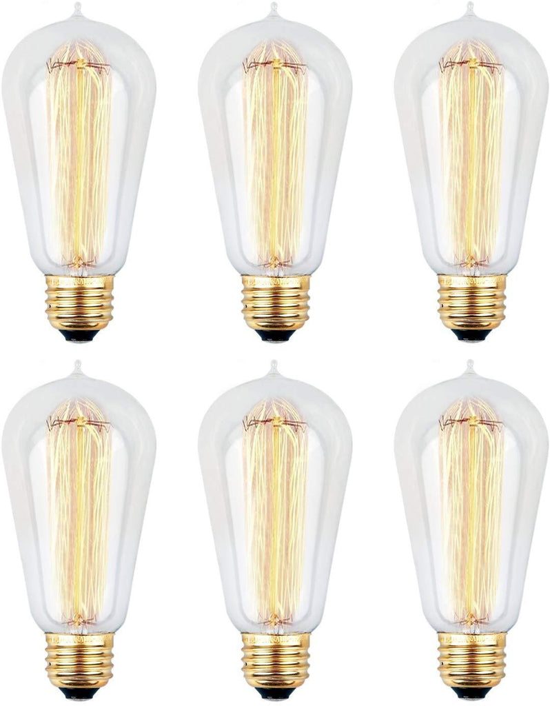 6pcs Edison Bulbs, KinHom 60 Watt Dimmable Vintage Incandescent Light Bulb - E26 Base - Clear Glass - Tear Drop Top - Classic Squirrel Cage Filament Lamp - ST58