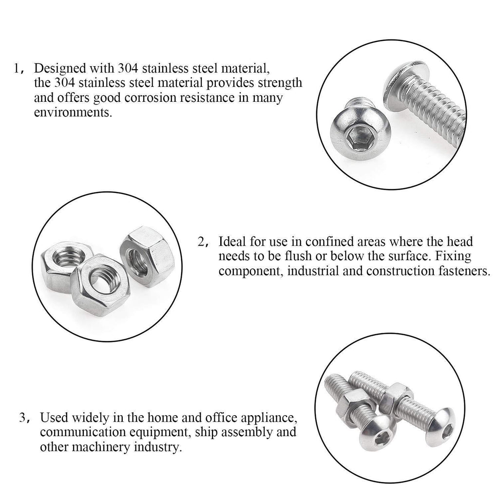 DYWISHKEY 100 Pieces M5 x 20mm/25mm/30mm/35mm/40mm Stainless Steel 304 Hex Button Head Cap Bolts and Nuts Kit