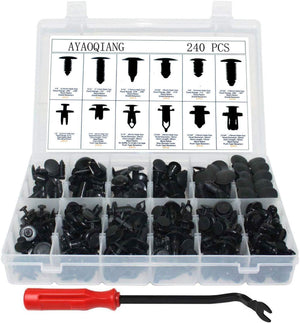 240 Pcs Push Retainer Kit and Free Fastener Remover,Assortment Universal Retainer Clips Push Type Retainers Set in Case Fits For GM Ford Toyota Honda Chrysler